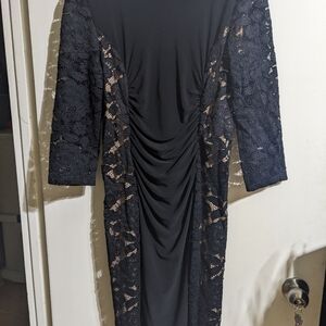 Joseph Ribkoff Black Sheath Dress 3/4 Sleeve Crew Neck